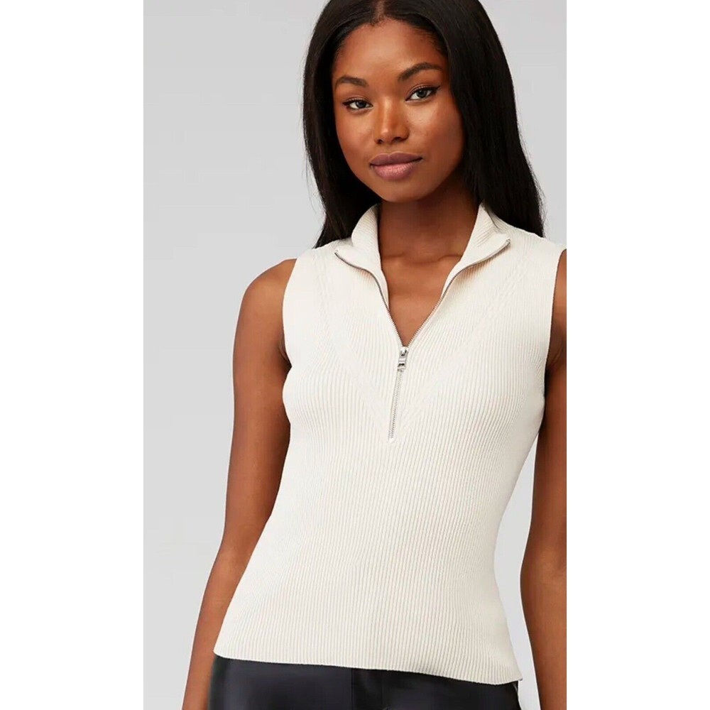 525‎ AMERICA Size Medium Zip Up Best Sweater Cream Womens Sleeveless